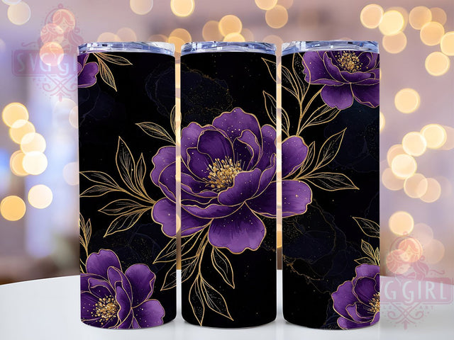Gold Purple Elegant Floral Tumbler, Elegant Flower Wrap, 20oz Tumbler Sublimation, Luxury Botanical Design, Watercolor Bloom Art, Glitter Flower Aesthetic, Chic Floral Tumbler Sublimation SvggirlplusArt 