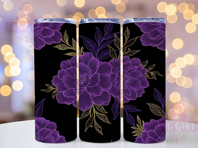 Gold Purple Elegant Floral Tumbler, Elegant Flower Wrap, 20oz Tumbler Sublimation, Luxury Botanical Design, Watercolor Bloom Art, Glitter Flower Aesthetic, Chic Floral Tumbler Sublimation SvggirlplusArt 
