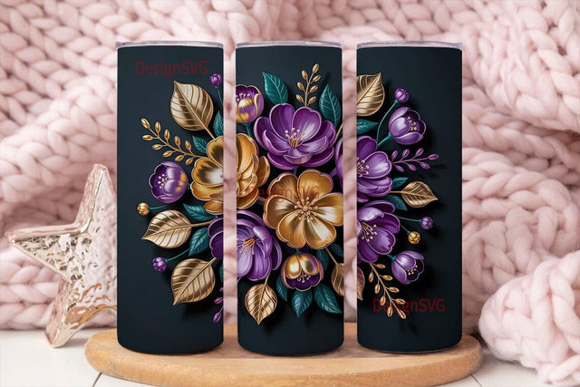 Gold & Purple Floral 20oz Tumbler Wrap Sublimation DesignSVG 