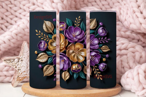 Gold & Purple Floral 20oz Tumbler Wrap Sublimation DesignSVG 