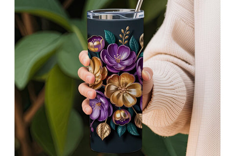 Gold & Purple Floral 20oz Tumbler Wrap Sublimation DesignSVG 