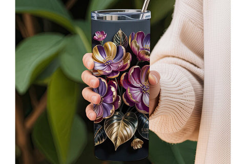 Gold & Purple Floral 20oz Tumbler Wrap Sublimation DesignSVG 