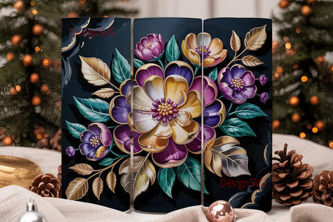 Gold & Purple Floral 20oz Tumbler Wrap Sublimation DesignSVG 