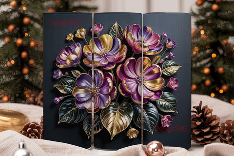 Gold & Purple Floral 20oz Tumbler Wrap Sublimation DesignSVG 