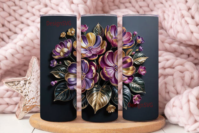 Gold & Purple Floral 20oz Tumbler Wrap Sublimation DesignSVG 