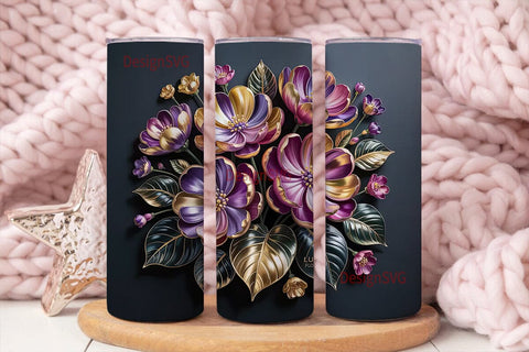 Gold & Purple Floral 20oz Tumbler Wrap Sublimation DesignSVG 
