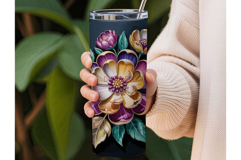Gold & Purple Floral 20oz Tumbler Wrap Sublimation DesignSVG 