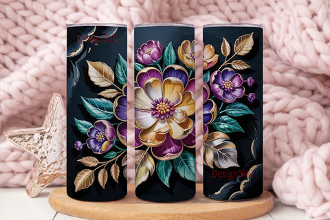 Gold & Purple Floral 20oz Tumbler Wrap Sublimation DesignSVG 
