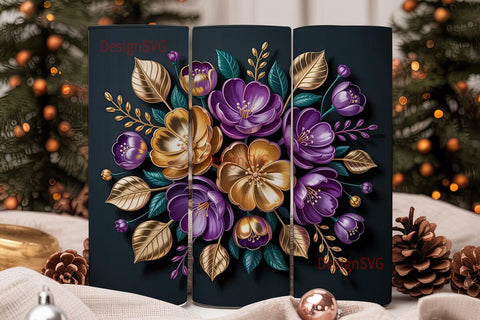 Gold & Purple Floral 20oz Tumbler Wrap Sublimation DesignSVG 