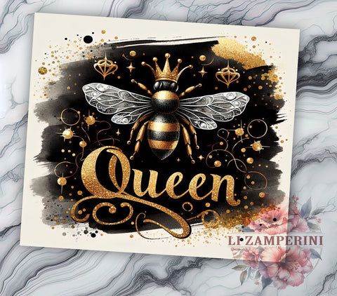 Gold Queen Bee 20oz Tumbler Wrap PNG, Glittery Bee Tumbler Png, Straight & Tapered Tumbler Wrap, Instant Digital Download Sublimation Li Zamperini 