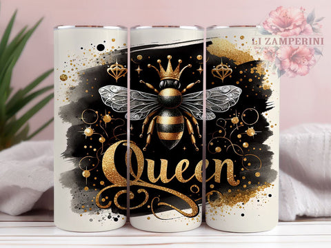 Gold Queen Bee 20oz Tumbler Wrap PNG, Glittery Bee Tumbler Png, Straight & Tapered Tumbler Wrap, Instant Digital Download Sublimation Li Zamperini 