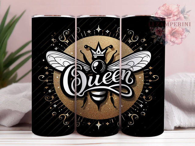 Gold Queen Bee 20oz Tumbler Wrap PNG, Glittery Bee Tumbler Png, Straight & Tapered Tumbler Wrap, Instant Digital Download Sublimation Li Zamperini 