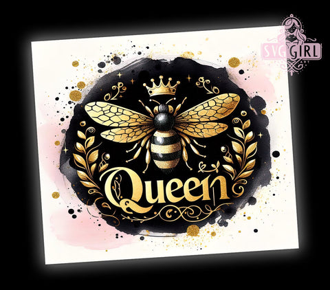 Gold Queen Bee 20oz Tumbler Wrap Sublimation Design, Straight Tapered Tumbler Wrap, Glittery Bee Tumbler Png, Instant Digital Download Sublimation SvggirlplusArt 