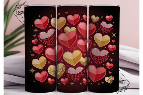 Gold & Red Hearts 20oz Tumbler Wrap Sublimation sassyprint 