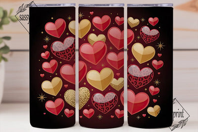 Gold & Red Hearts 20oz Tumbler Wrap Sublimation sassyprint 