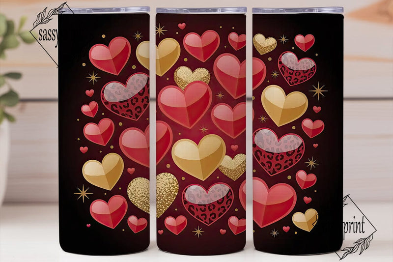 Gold & Red Hearts 20oz Tumbler Wrap Sublimation sassyprint 