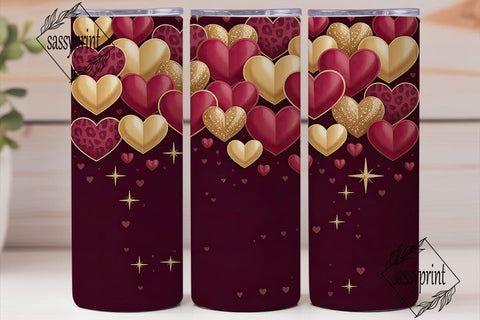 Gold & Red Hearts 20oz Tumbler Wrap Sublimation sassyprint 