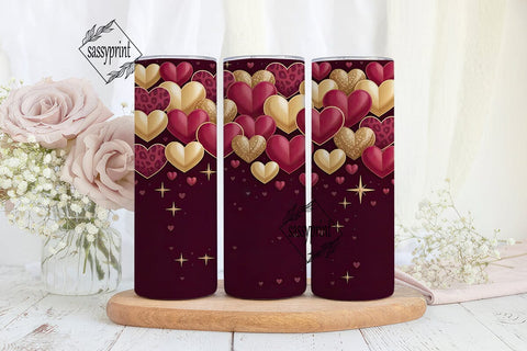 Gold & Red Hearts 20oz Tumbler Wrap Sublimation sassyprint 