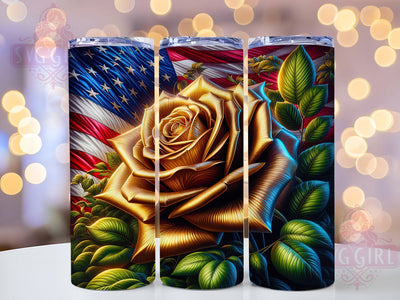 Gold Rose Patriotic 20oz Tumbler, USA Flag Wrap, Sublimation Gift, Patriotic Mug, 20oz Tumbler Design, Gold Rose Graphic, American Pride Theme Sublimation SvggirlplusArt 