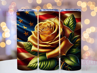 Gold Rose Patriotic 20oz Tumbler, USA Flag Wrap, Sublimation Gift, Patriotic Mug, 20oz Tumbler Design, Gold Rose Graphic, American Pride Theme Sublimation SvggirlplusArt 