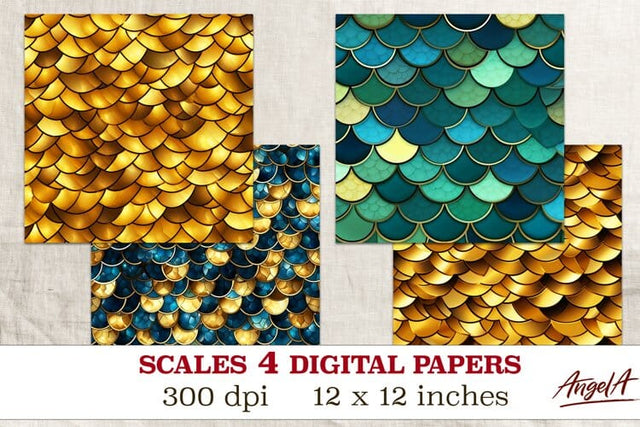 Gold scales digital paper / bright texture Digital Pattern Angelina Semenova 