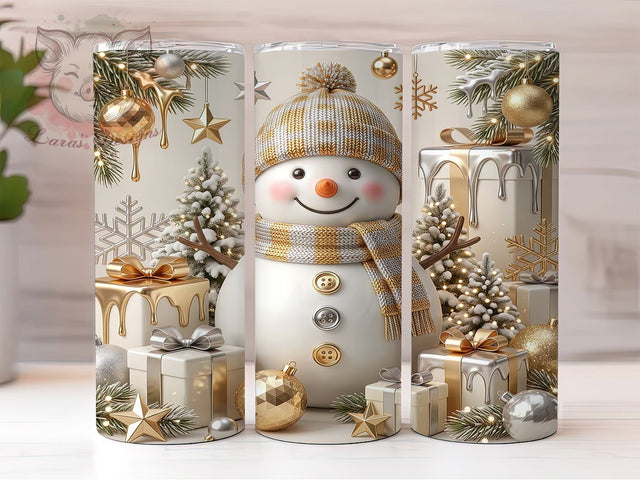 Gold Silver Snowman 20oz Tumbler, Gold Silver Snowman, Silver Snowman, Gold Snowman, Snowman Tumbler, 20oz Tumbler Wrap, Gold Silver Tumbler, Winter Snowman PNG Sublimation Lara' s Designs 