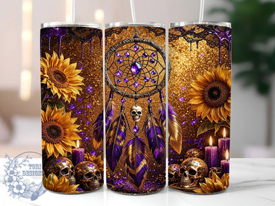 Gold Skull Dreamcatcher 20oz Tumbler, Gold Skull Dreamcatcher, Skull Dreamcatcher, Dreamcatcher Tumbler, Gold Skull Tumbler, 20oz Tumbler, Skull Tumbler, Tumbler Wrap Sublimation ToriDesigns 