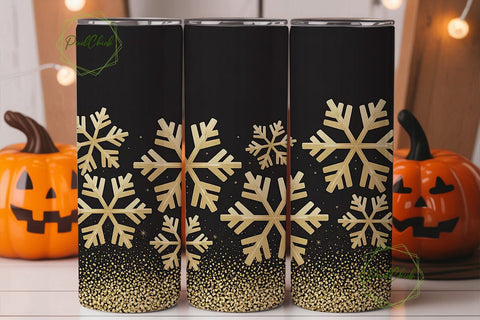 Gold Snowflake Glitter 20oz Tumbler Wrap Sublimation PixelChick 