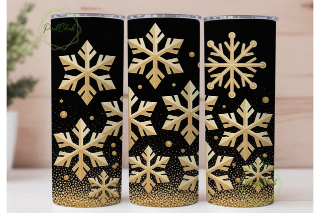 Gold Snowflake Glitter 20oz Tumbler Wrap Sublimation PixelChick 