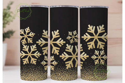 Gold Snowflake Glitter 20oz Tumbler Wrap Sublimation PixelChick 