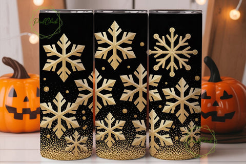 Gold Snowflake Glitter 20oz Tumbler Wrap Sublimation PixelChick 