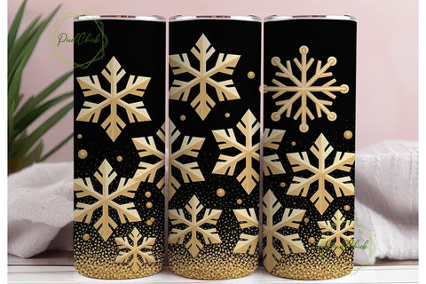Gold Snowflake Glitter 20oz Tumbler Wrap Sublimation PixelChick 