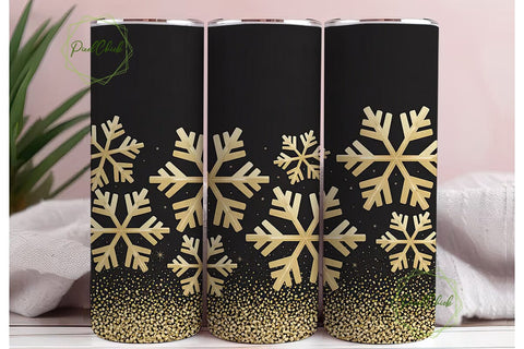 Gold Snowflake Glitter 20oz Tumbler Wrap Sublimation PixelChick 
