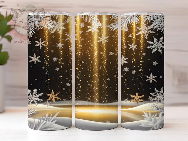 Gold Snowflake Winter Tumbler, Seamless Snowflake Sublimation Design, Frosty Gold Art, 20oz Holiday Tumbler, Whimsical Winter Mug, Stylish Gold Cup, Elegant Snowflake Wrap Sublimation Lara' s Designs 