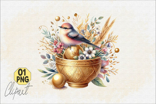 Gold Spring Cozy Home Watercolor Clipart Sublimation SVGArt 