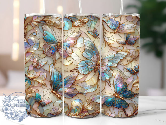 Gold Stained Glass 20oz Tumbler, Gold Cup Wrap, Artistic Glass Design, Sublimation Tumbler Wrap, 20Oz Tumbler Design, Elegant Butterfly Cup, Colorful Glass Style Tumbler Sublimation ToriDesigns 