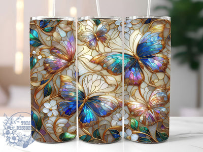 Gold Stained Glass 20oz Tumbler, Gold Cup Wrap, Artistic Glass Design, Sublimation Tumbler Wrap, 20Oz Tumbler Design, Elegant Butterfly Cup, Colorful Glass Style Tumbler Sublimation ToriDesigns 
