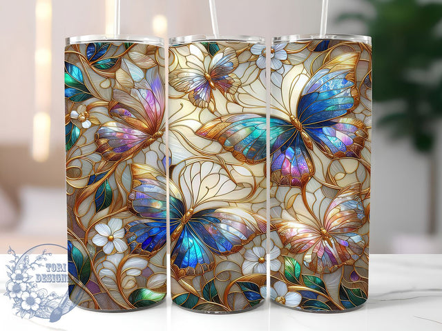 Gold Stained Glass 20oz Tumbler, Gold Cup Wrap, Artistic Glass Design, Sublimation Tumbler Wrap, 20Oz Tumbler Design, Elegant Butterfly Cup, Colorful Glass Style Tumbler Sublimation ToriDesigns 