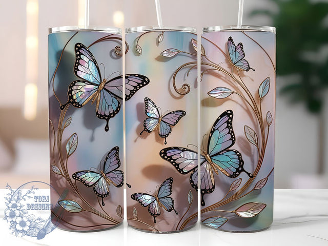 Gold Stained Glass 20oz Tumbler, Gold Cup Wrap, Artistic Glass Design, Sublimation Tumbler Wrap, 20Oz Tumbler Design, Elegant Butterfly Cup, Colorful Glass Style Tumbler Sublimation ToriDesigns 