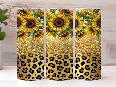 Gold Sunflower Leopard 20oz Tumbler, Gold Sunflower, Sunflower Leopard, Sunflower Tumbler, 20oz Tumbler, Gold Tumbler, Leopard Tumbler, Tumbler Wrap Sublimation Lara' s Designs 