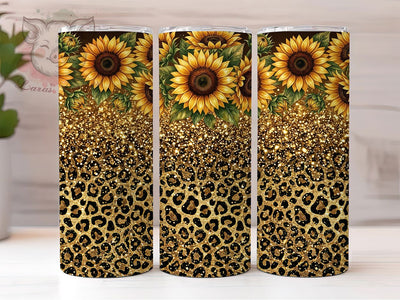 Gold Sunflower Leopard 20oz Tumbler, Gold Sunflower, Sunflower Leopard, Sunflower Tumbler, 20oz Tumbler, Gold Tumbler, Leopard Tumbler, Tumbler Wrap Sublimation Lara' s Designs 