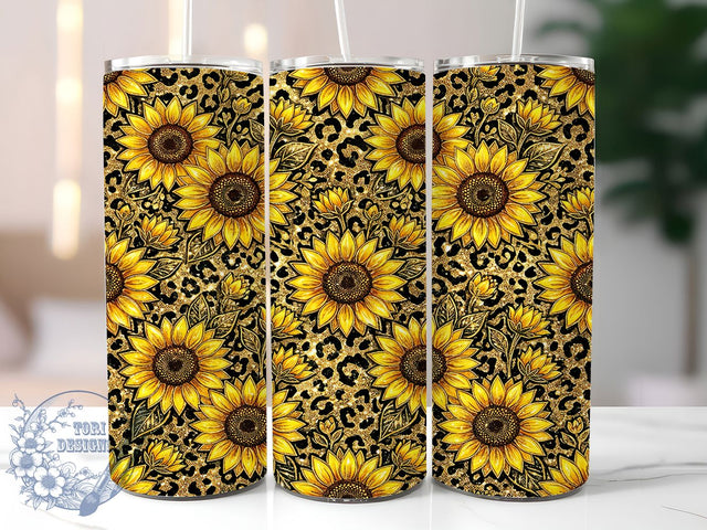 Gold Sunflower Leopard 20oz Tumbler, Sunflower Leopard, Gold Leopard Tumbler, Sunflower Tumbler, Leopard Tumbler Wrap, Gold Sunflower PNG, Leopard Tumbler PNG, Gold Leopard PNG Sublimation ToriDesigns 