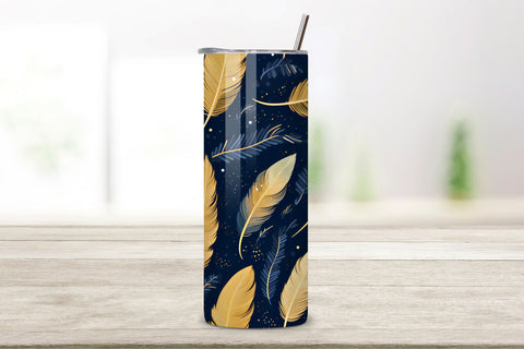 Gold Teal Feathers Tumbler Wrap | seamless wrap png Sublimation FloridPrintables 