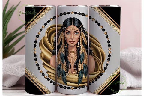 Gold Tribal Woman 20oz Tumbler Wrap Sublimation PixelChick 