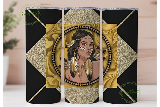 Gold Tribal Woman 20oz Tumbler Wrap Sublimation PixelChick 
