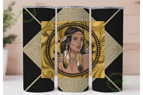 Gold Tribal Woman 20oz Tumbler Wrap Sublimation PixelChick 