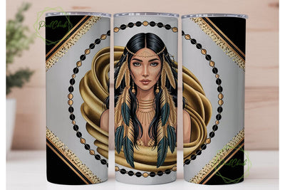 Gold Tribal Woman 20oz Tumbler Wrap Sublimation PixelChick 