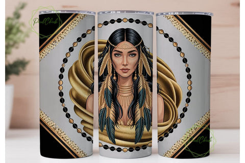 Gold Tribal Woman 20oz Tumbler Wrap Sublimation PixelChick 