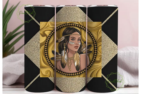 Gold Tribal Woman 20oz Tumbler Wrap Sublimation PixelChick 