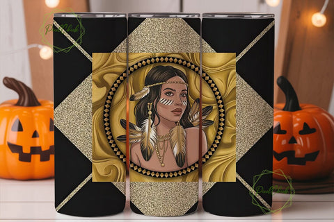 Gold Tribal Woman 20oz Tumbler Wrap Sublimation PixelChick 